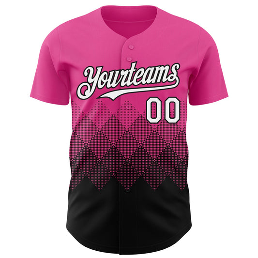 Custom Pink White-Black 3D Gradient Square Shape Authentic Baseball Jersey - Sky-Custom