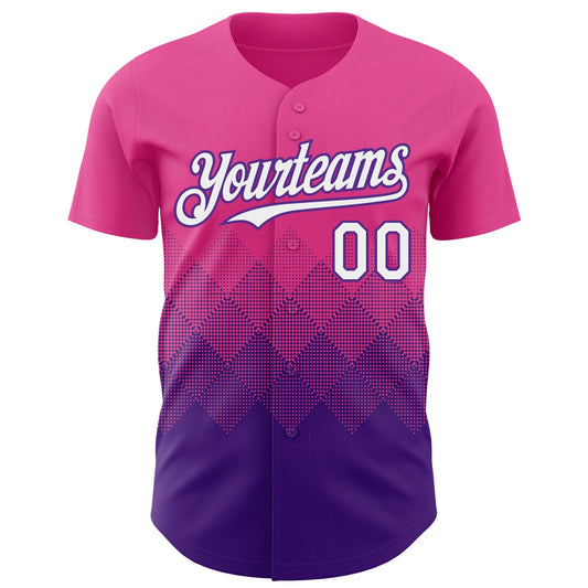 Custom Pink White-Purple 3D Gradient Square Shape Authentic Baseball Jersey - Sky-Custom