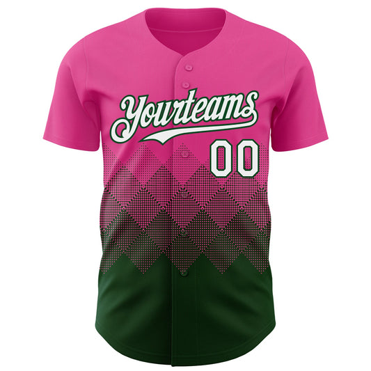 Custom Pink White-Green 3D Gradient Square Shape Authentic Baseball Jersey - Sky-Custom