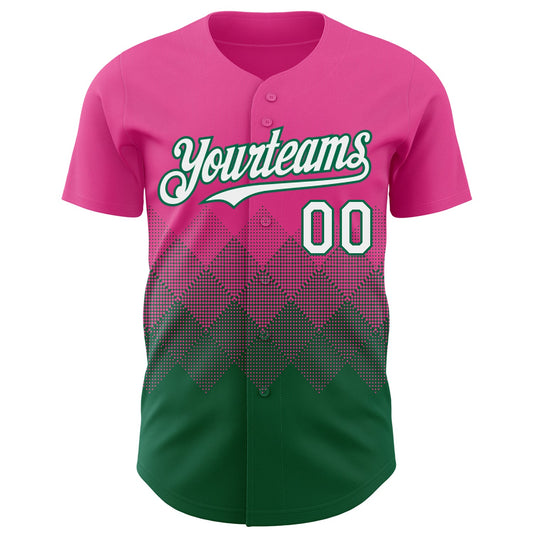 Custom Pink White-Kelly Green 3D Gradient Square Shape Authentic Baseball Jersey - Sky-Custom