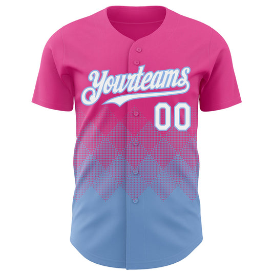 Custom Pink White-Light Blue 3D Gradient Square Shape Authentic Baseball Jersey - Sky-Custom