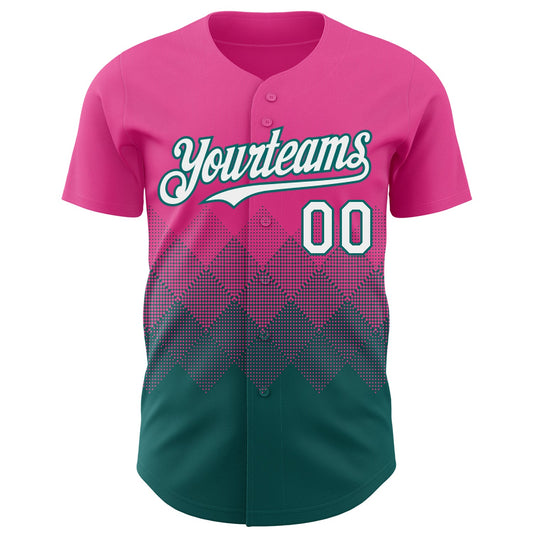 Custom Pink White-Teal 3D Gradient Square Shape Authentic Baseball Jersey - Sky-Custom