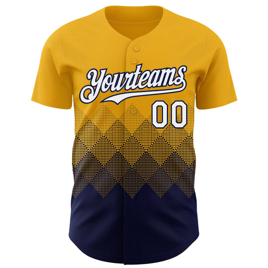 Custom Gold White-Navy 3D Gradient Square Shape Authentic Baseball Jersey - Sky-Custom