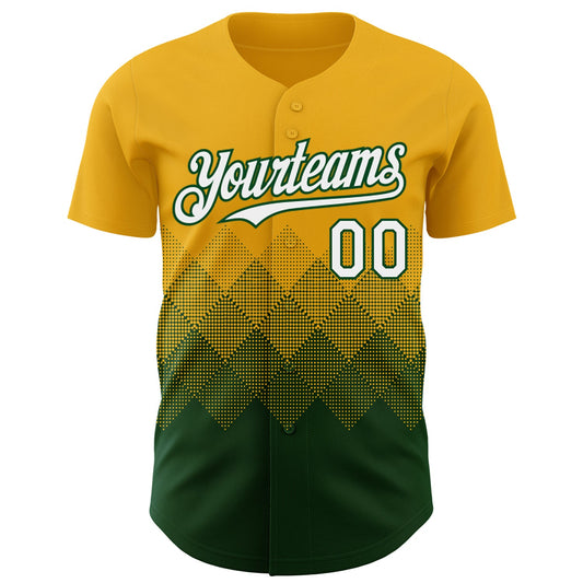 Custom Gold White-Green 3D Gradient Square Shape Authentic Baseball Jersey - Sky-Custom