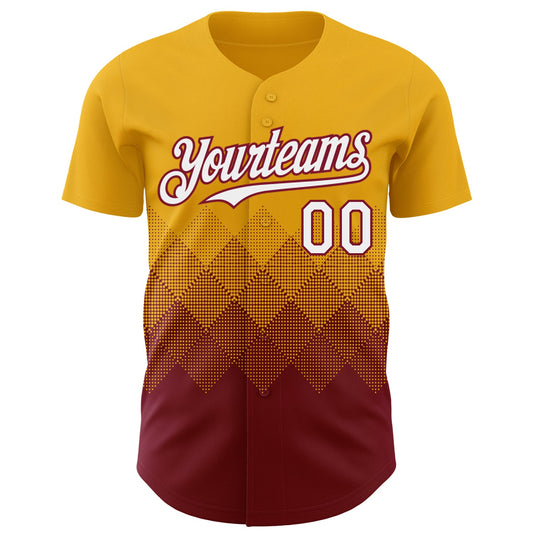 Custom Gold White-Crimson 3D Gradient Square Shape Authentic Baseball Jersey - Sky-Custom