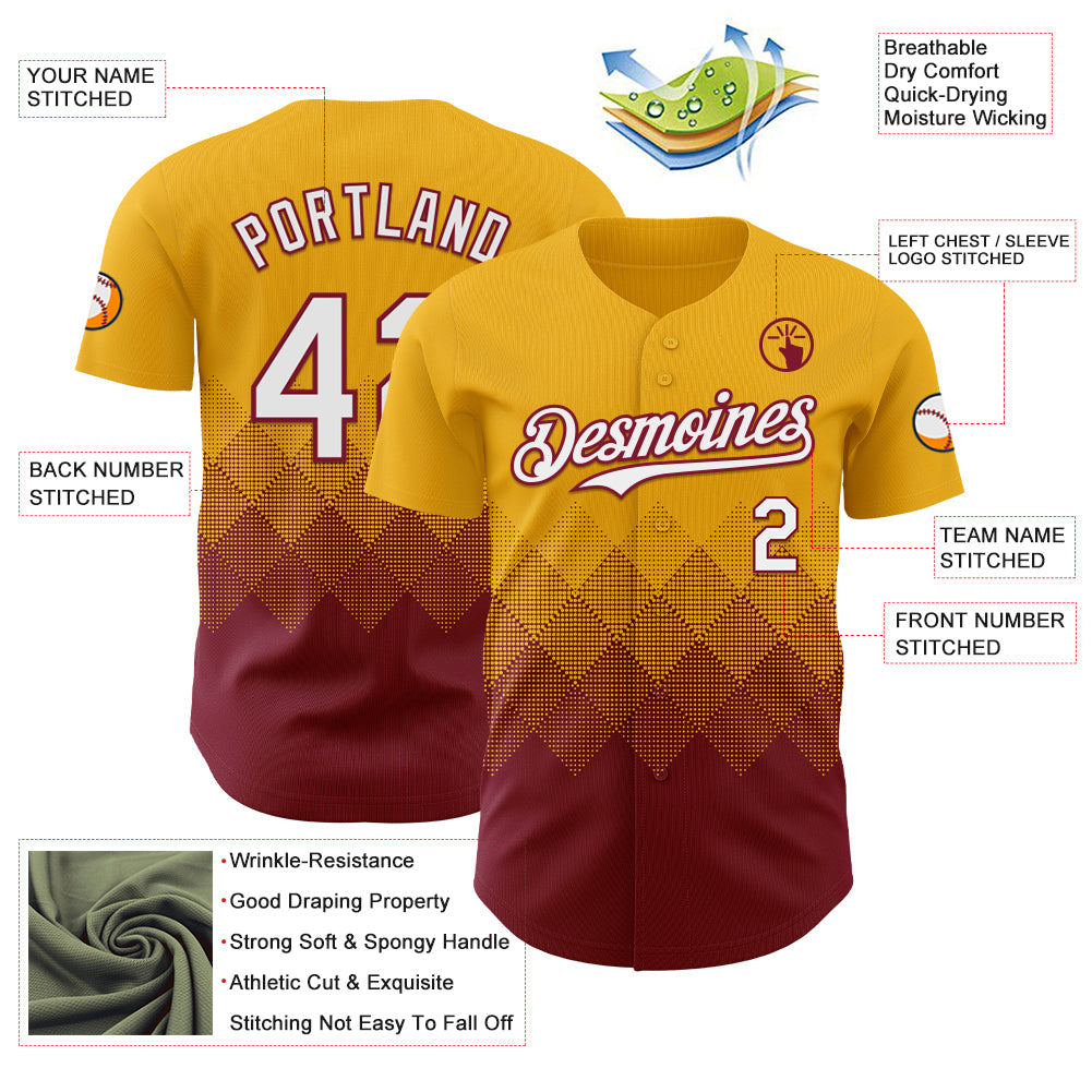 Custom Gold White-Crimson 3D Gradient Square Shape Authentic Baseball Jersey - Sky-Custom