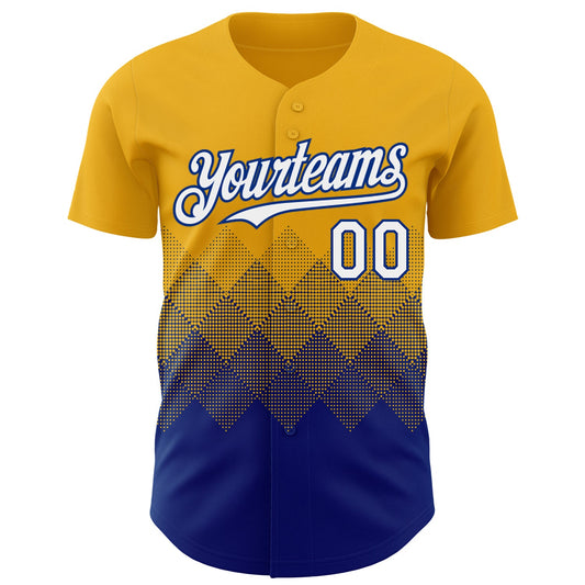 Custom Gold White-Royal 3D Gradient Square Shape Authentic Baseball Jersey - Sky-Custom