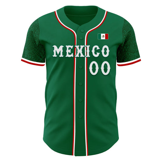 Custom Kelly Green White-Red 3D Mexico Mexican Flag Authentic Baseball Jersey - Sky-Custom