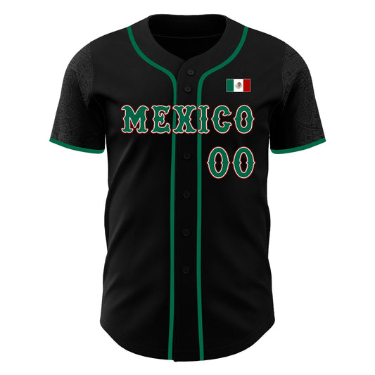 Custom Black Kelly Green White-Red 3D Mexico Mexican Flag Authentic Baseball Jersey - Sky-Custom