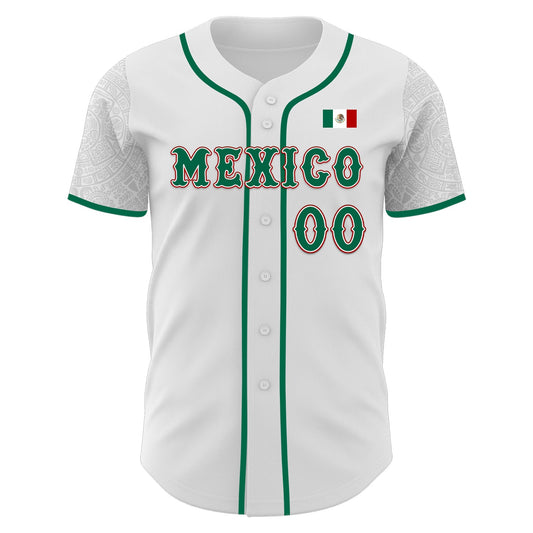 Custom White Kelly Green-Red 3D Mexico Mexican Flag Authentic Baseball Jersey - Sky-Custom