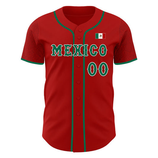 Custom Red Kelly Green-White 3D Mexico Mexican Flag Authentic Baseball Jersey - Sky-Custom