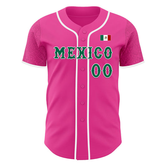 Custom Pink Kelly Green-White 3D Mexico Mexican Flag Authentic Baseball Jersey - Sky-Custom