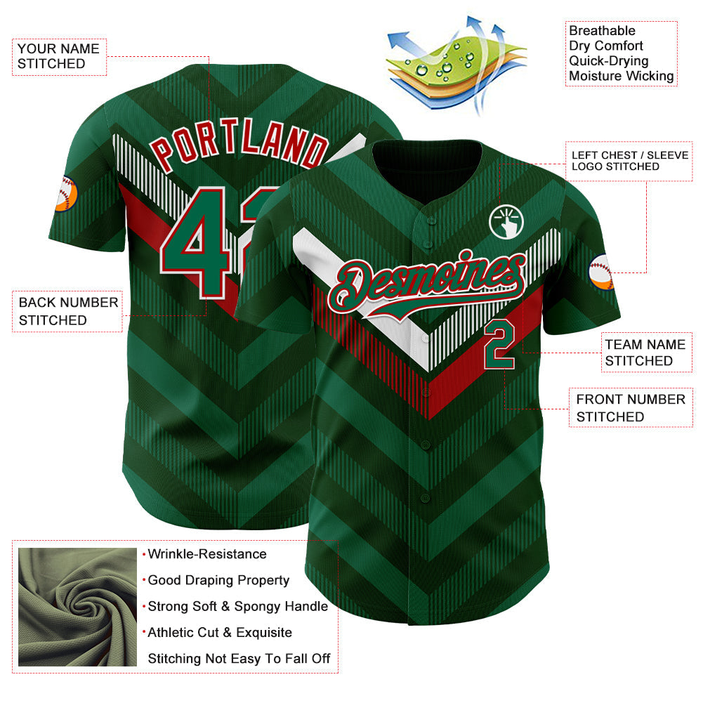 Custom Green Kelly Green Red-White 3D Mexico Authentic Baseball Jersey - Sky-Custom