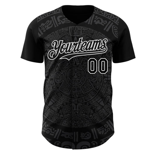 Custom Black Gray-White 3D Mexico Authentic Baseball Jersey - Sky-Custom