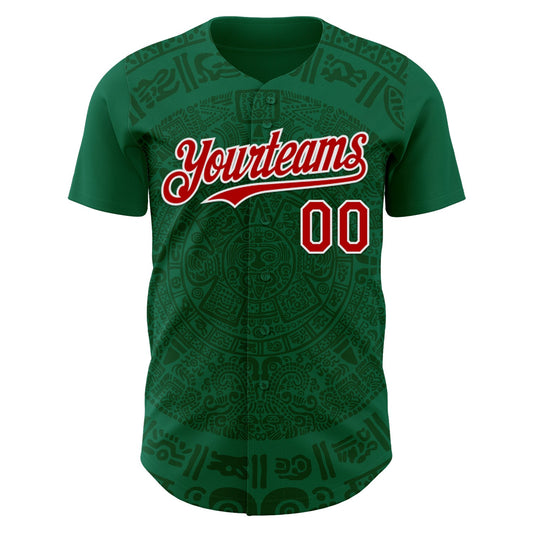 Custom Kelly Green Red Green-White 3D Mexico Authentic Baseball Jersey - Sky-Custom