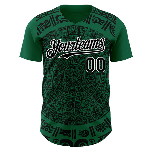 Custom Kelly Green Black-White 3D Mexico Authentic Baseball Jersey - Sky-Custom