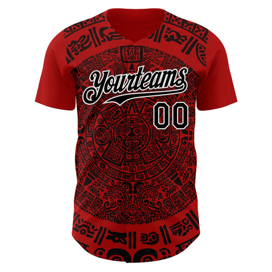 Custom Red Black-White 3D Mexico Authentic Baseball Jersey - Sky-Custom