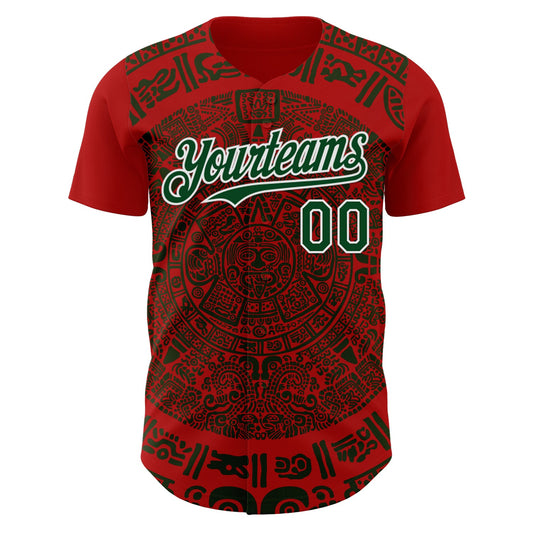 Custom Red Green-White 3D Mexico Authentic Baseball Jersey - Sky-Custom