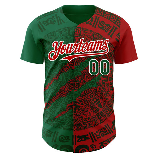 Custom Red Green Kelly Green-White 3D Mexico Scratch Authentic Baseball Jersey - Sky-Custom