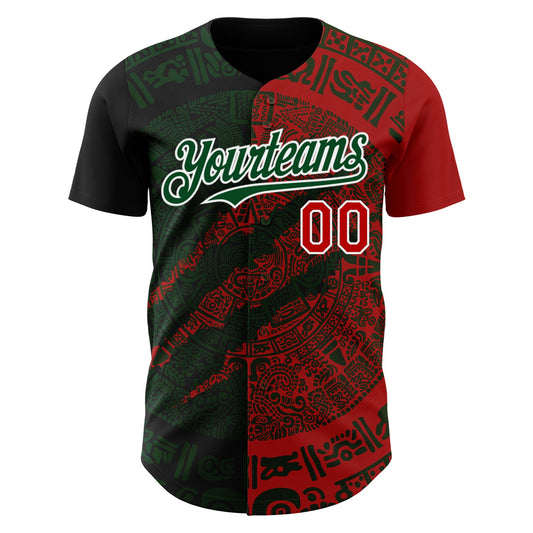 Custom Red Green-White 3D Mexico Scratch Authentic Baseball Jersey - Sky-Custom