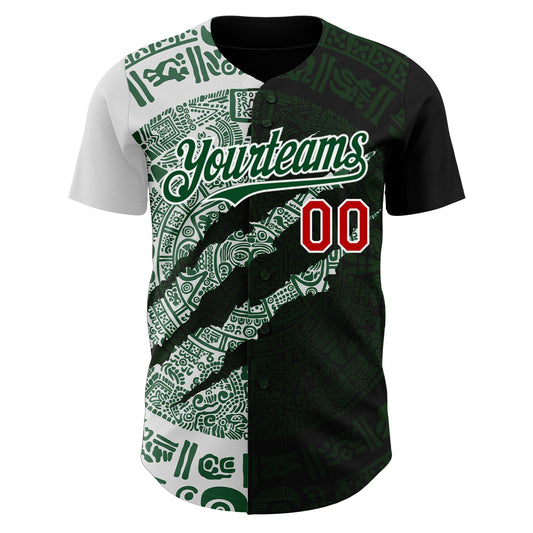 Custom Black Red Green-White 3D Mexico Scratch Authentic Baseball Jersey - Sky-Custom