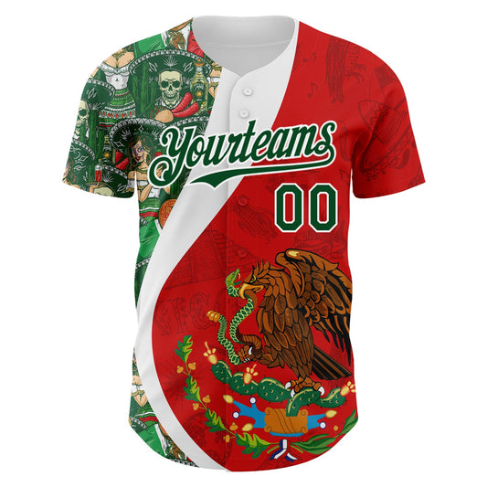 Custom Red Green-White 3D Mexico Authentic Baseball Jersey - Sky-Custom