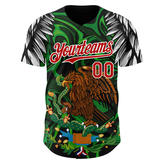 Custom Black Red-White 3D Mexico Authentic Baseball Jersey - Sky-Custom