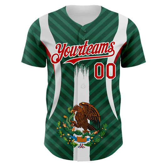 Custom Green Red Kelly Green-White 3D Mexico Authentic Baseball Jersey - Sky-Custom