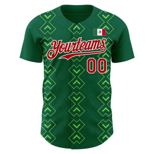 Custom Kelly Green Red-White 3D Mexico Mexican Flag Authentic Baseball Jersey - Sky-Custom