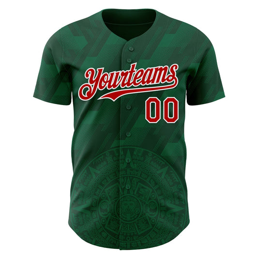 Custom Kelly Green Red-White 3D Mexico Authentic Baseball Jersey - Sky-Custom
