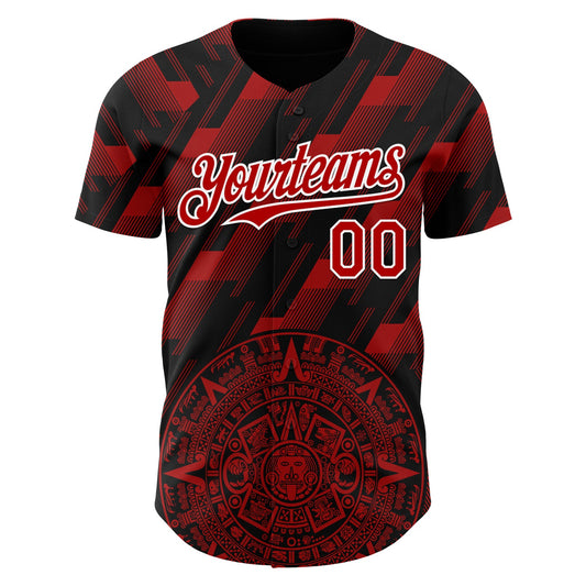 Custom Black Red-White 3D Mexico Authentic Baseball Jersey - Sky-Custom