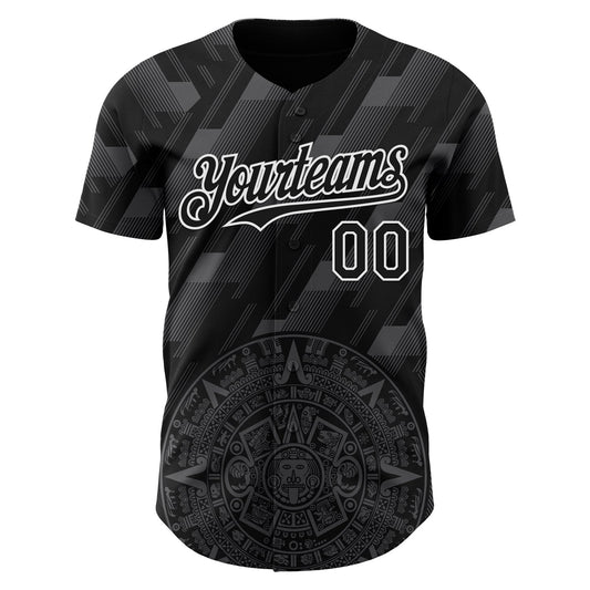 Custom Black Steel Gray-White 3D Mexico Authentic Baseball Jersey - Sky-Custom