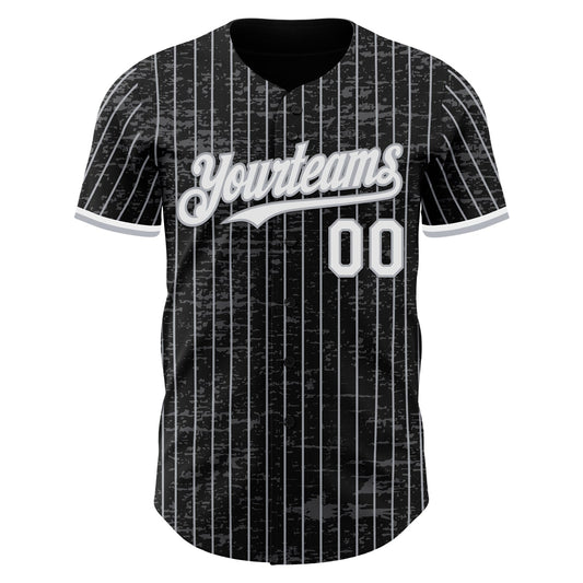 Custom Black Gray Pinstripe White 3D Pattern Design Fragment Art Authentic Baseball Jersey - Sky-Custom
