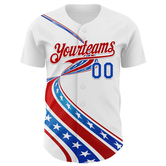 Custom White Thunder Blue-Red 3D Patriotic American Flag Authentic Baseball Jersey - Sky-Custom