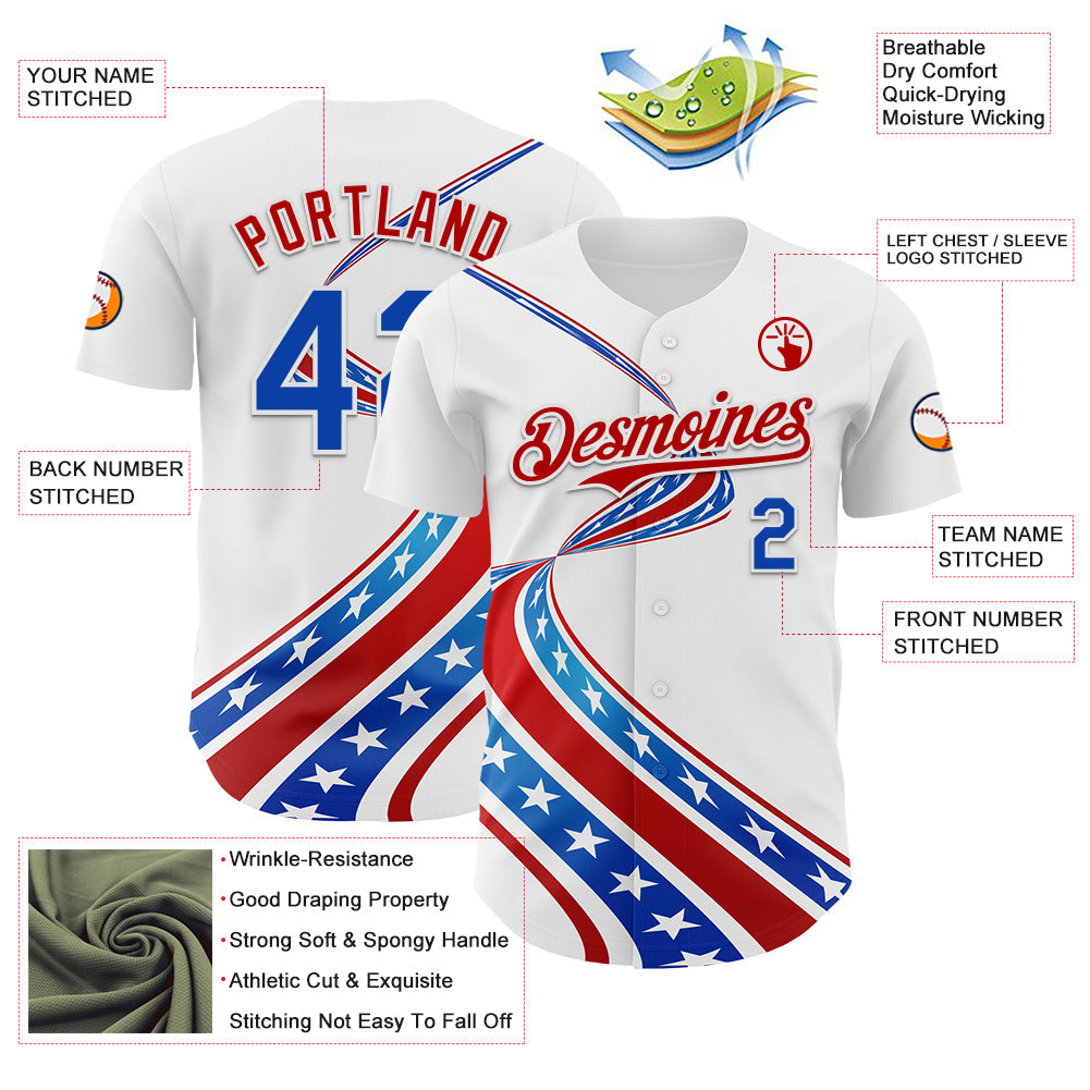 Custom White Thunder Blue-Red 3D Patriotic American Flag Authentic Baseball Jersey - Sky-Custom