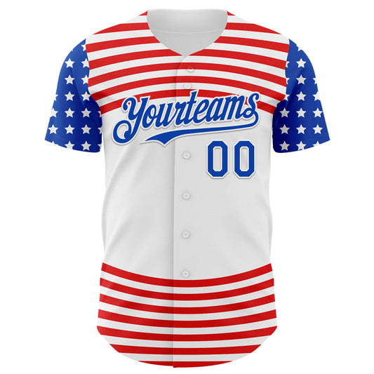 Custom White Thunder Blue-Red 3D Patriotic American Flag Authentic Baseball Jersey - Sky-Custom