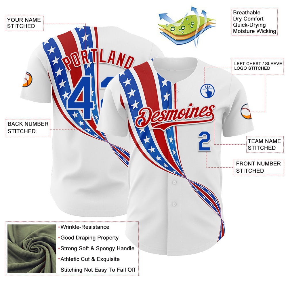 Custom White Thunder Blue-Red 3D Patriotic American Flag Authentic Baseball Jersey - Sky-Custom