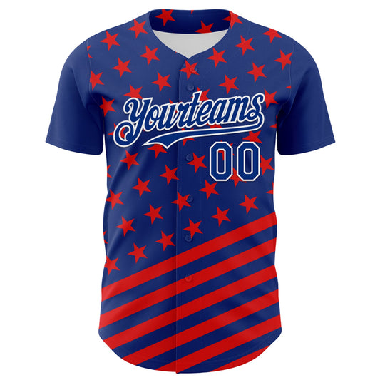 Custom Royal Red-White 3D Patriotic American Flag Authentic Baseball Jersey - Sky-Custom