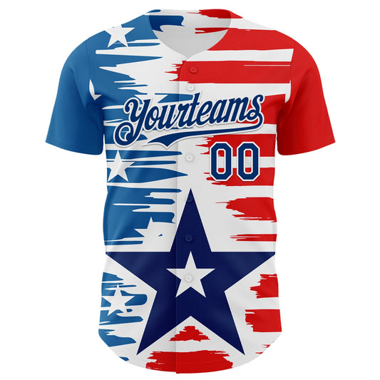 Custom White US Navy Blue-Red 3D Patriotic American Flag Authentic Baseball Jersey - Sky-Custom
