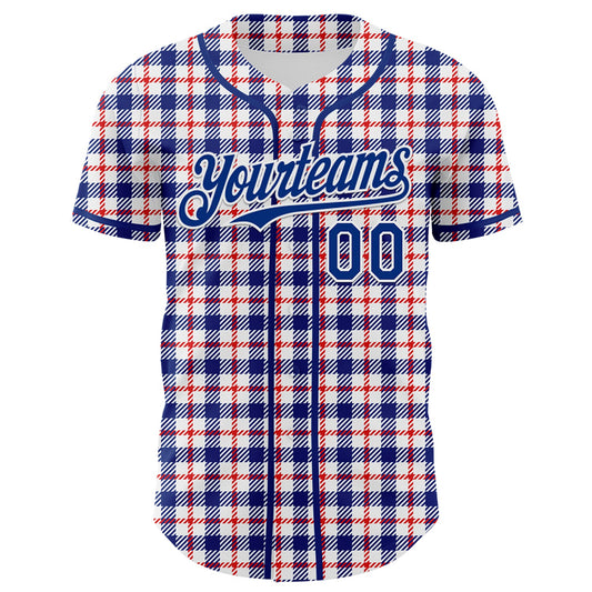Custom White Royal-Red 3D Pattern Design Patriotic American Symbol Plaid Authentic Baseball Jersey - Sky-Custom