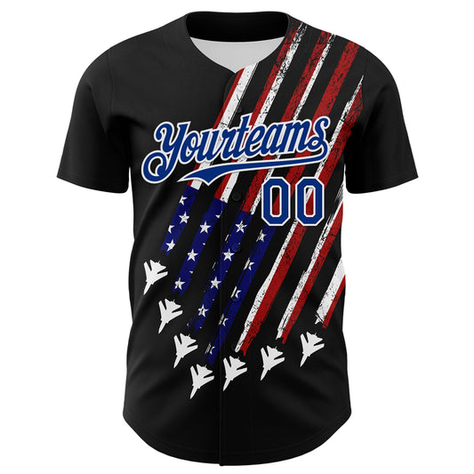 Custom Black Royal Red-White 3D Patriotic American Flag Authentic Baseball Jersey - Sky-Custom