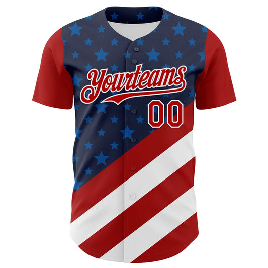 Custom Navy Red-White 3D Patriotic American Flag Authentic Baseball Jersey - Sky-Custom