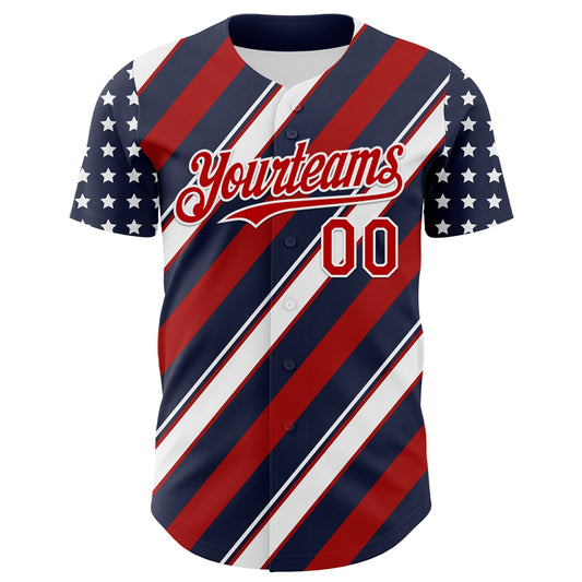 Custom Navy Red-White 3D Patriotic American Flag Authentic Baseball Jersey - Sky-Custom