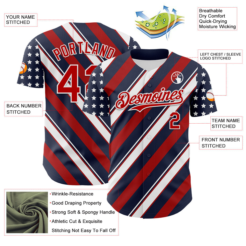 Custom Navy Red-White 3D Patriotic American Flag Authentic Baseball Jersey - Sky-Custom
