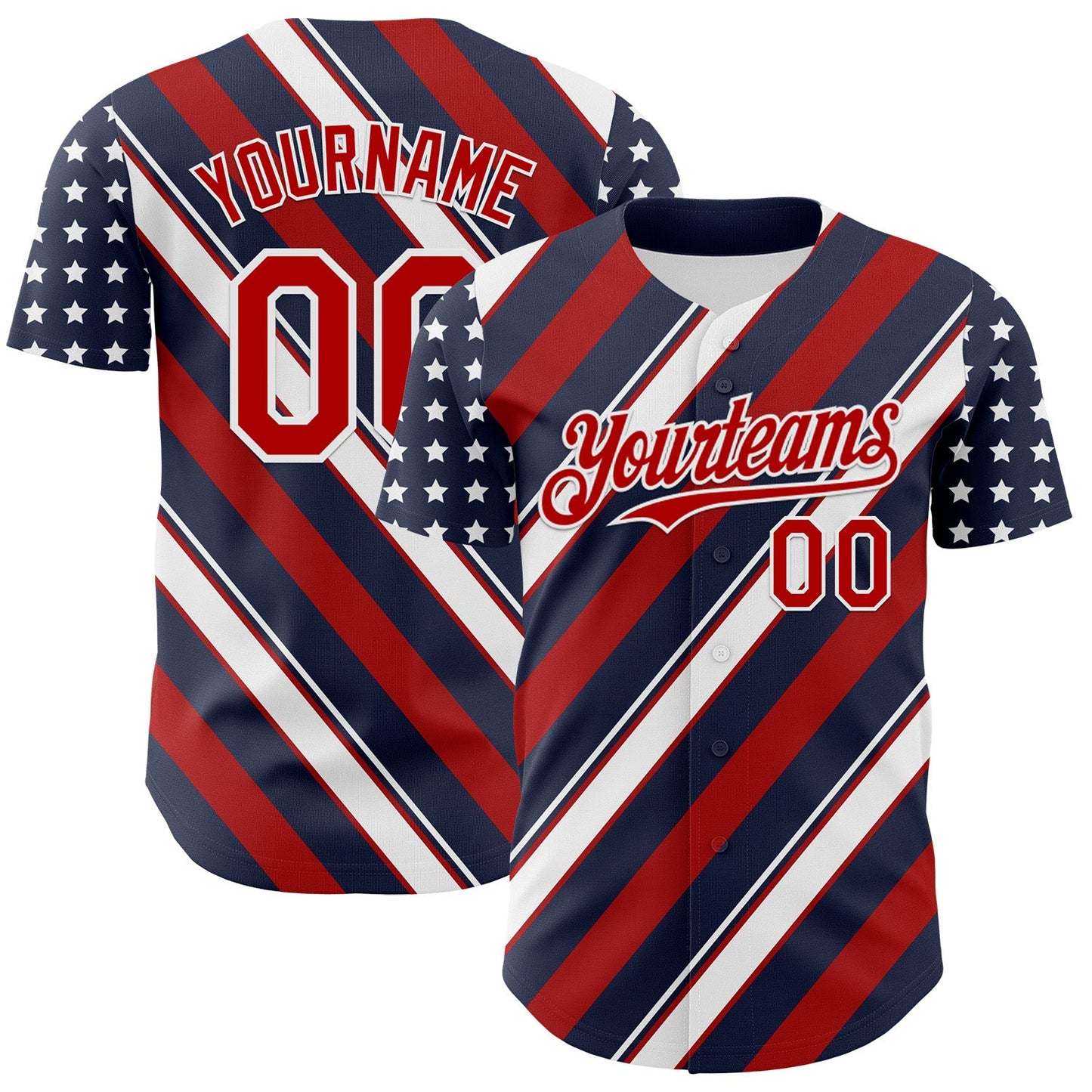 Custom Navy Red-White 3D Patriotic American Flag Authentic Baseball Jersey - Sky-Custom