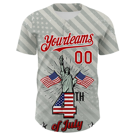 Custom Gray Red-White 3D Patriotic American Flag And Statue of Liberty Authentic Baseball Jersey - Sky-Custom
