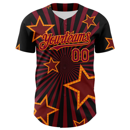 Custom Black Maroon-Bay Orange 3D Pattern Design Patriotic American Symbol Star Authentic Baseball Jersey - Sky-Custom
