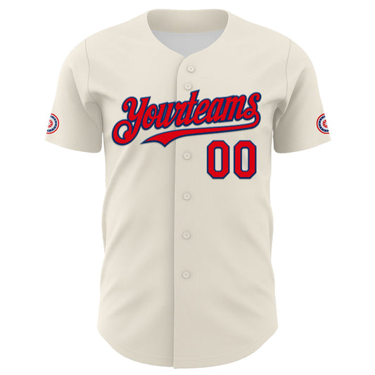 Custom Cream Fire Red-US Navy Blue 3D Patriotic American Flag Authentic Baseball Jersey - Sky-Custom