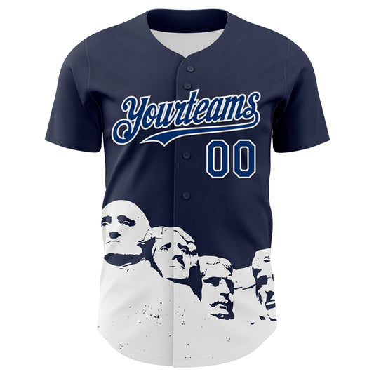 Custom Navy US Navy Blue-White 3D Pattern Design Patriotic American Spirit President's Day Authentic Baseball Jersey - Sky-Custom