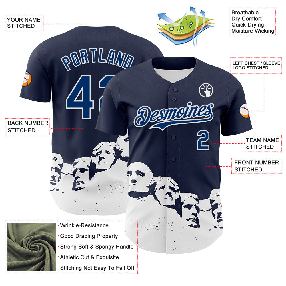 Custom Navy US Navy Blue-White 3D Pattern Design Patriotic American Spirit President's Day Authentic Baseball Jersey - Sky-Custom